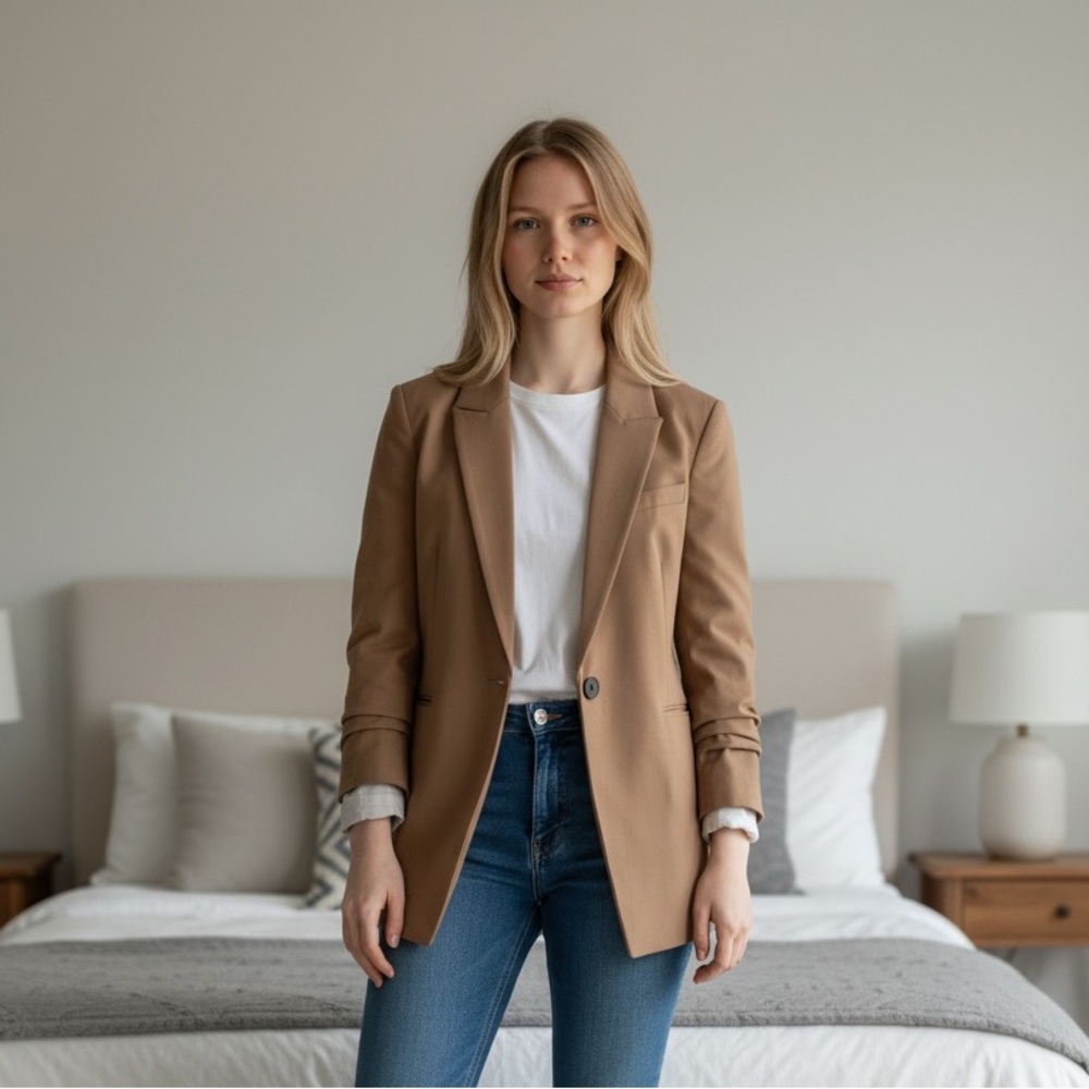 Theory Womens Tan Blazer Jacket - Classic Single-Button Tailored Coat